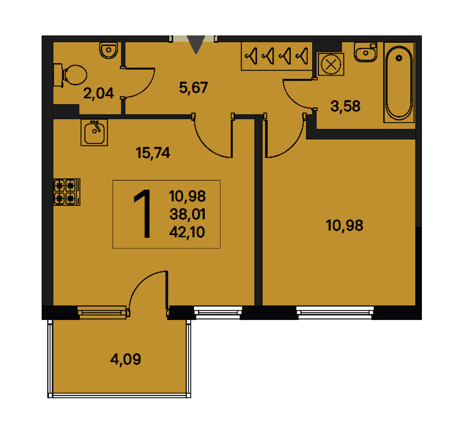 1-комнатная квартира 38.01 м², 1/4 эт., ЖК «Новое Сертолово. Гармония»